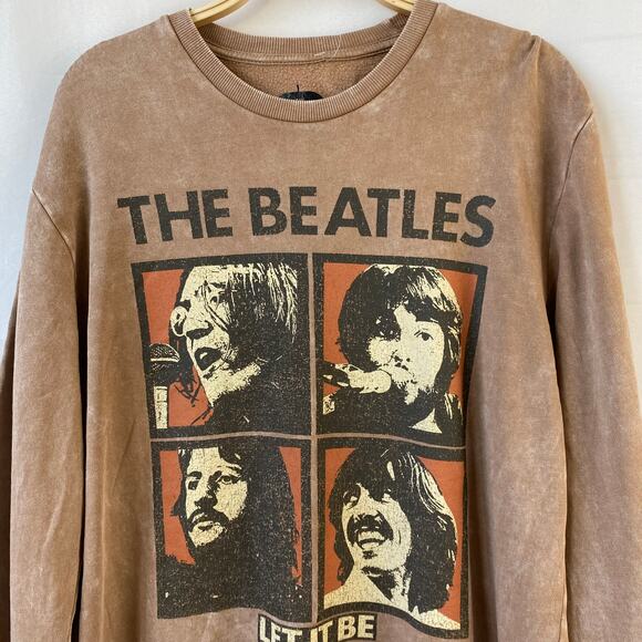 Mens The Beatles Let It Be Concert Sweatshirt M L Brown Acid Wash Festival NEW - Picture 2 of 5